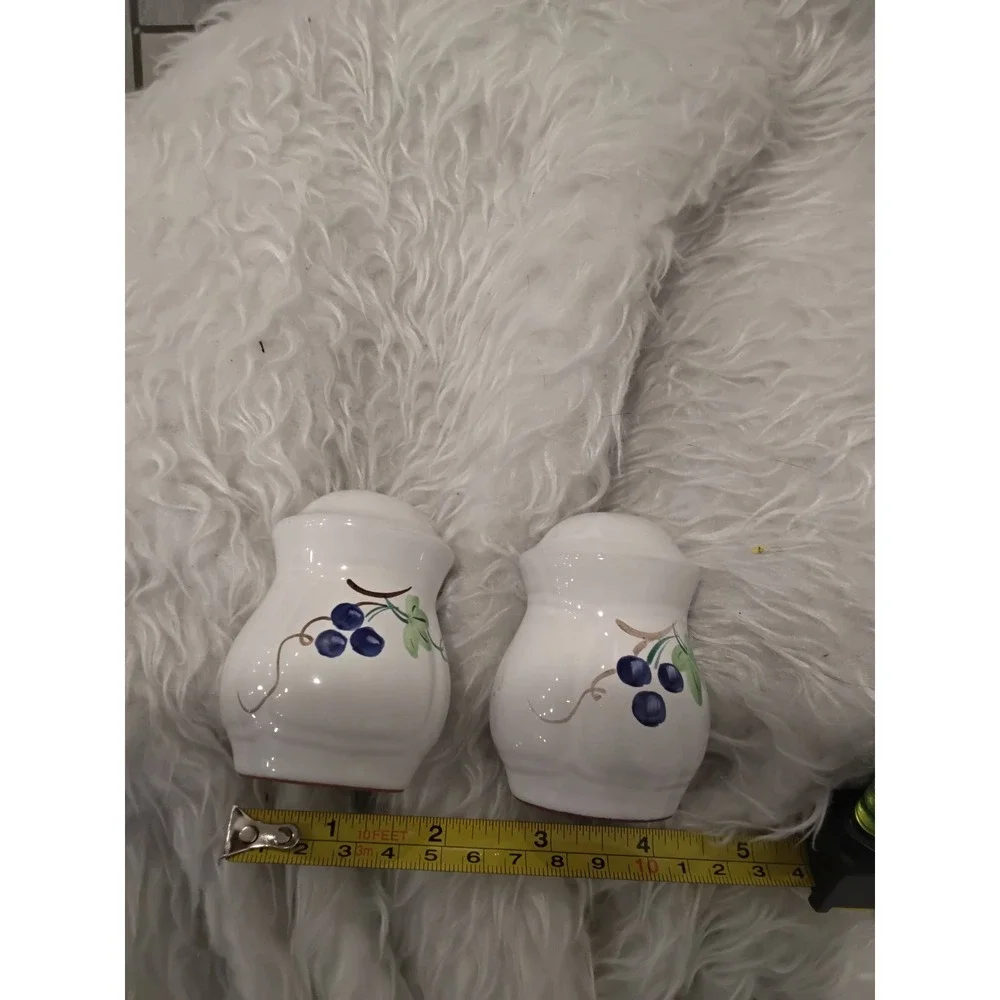 Vintage Ceramic Grape‎ Vine Salt and Pepper Shakers Set White Blue Farmhouse